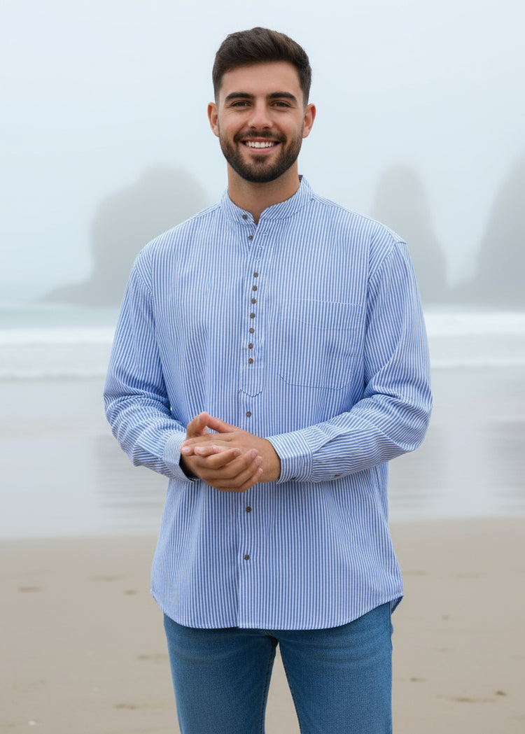 Civilian Grandfather Shirt | Blue Stripe