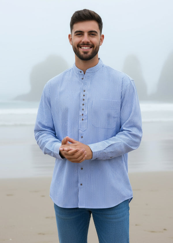 Civilian Grandfather Shirt | Blue Stripe