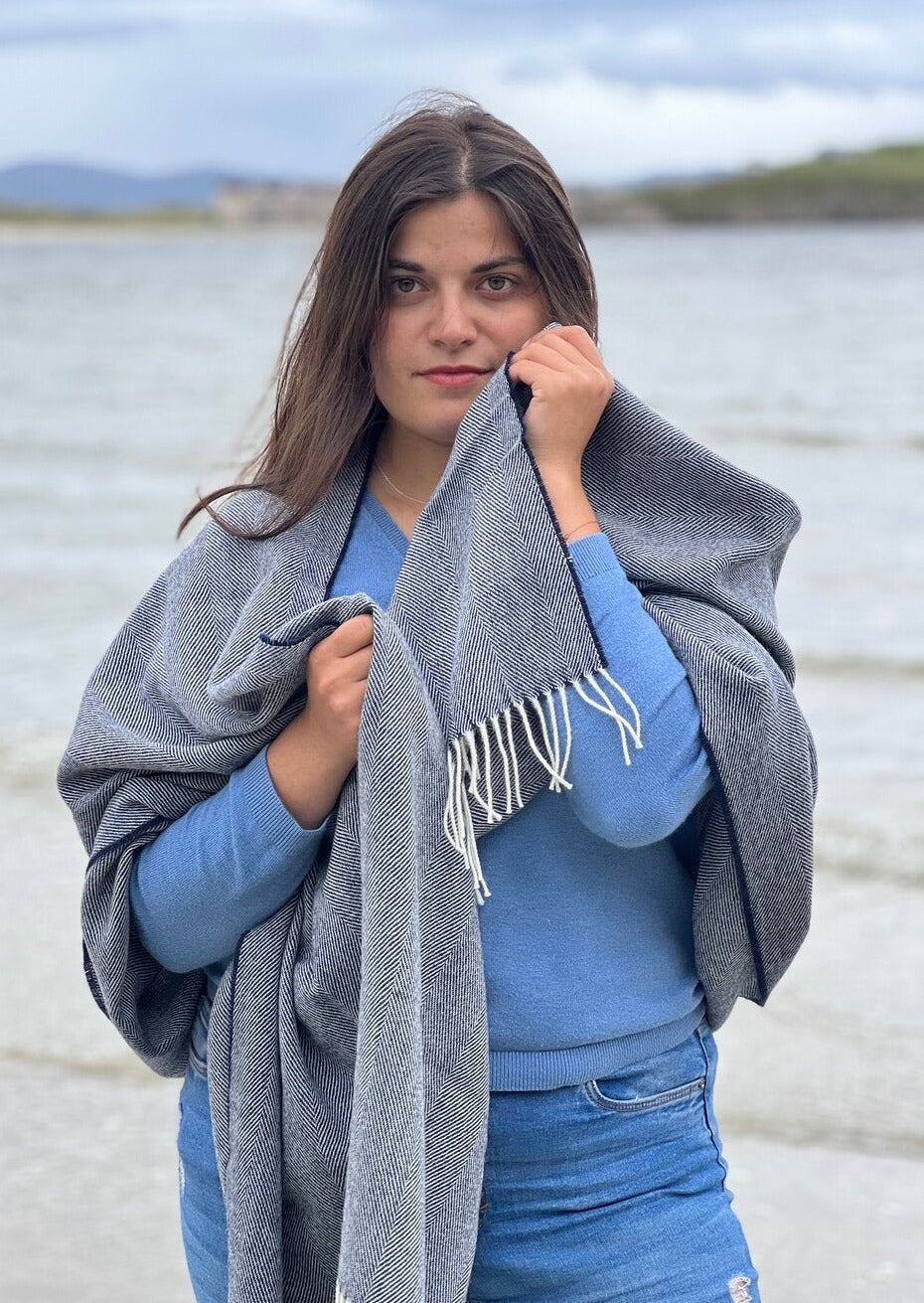 McNutt Navy Herringbone Pashmina Wrap