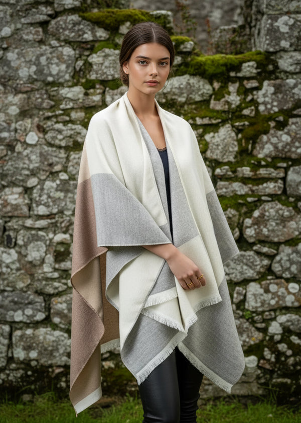 Jimmy Hourihan Shawl Block Design | Cream/Grey/Natural