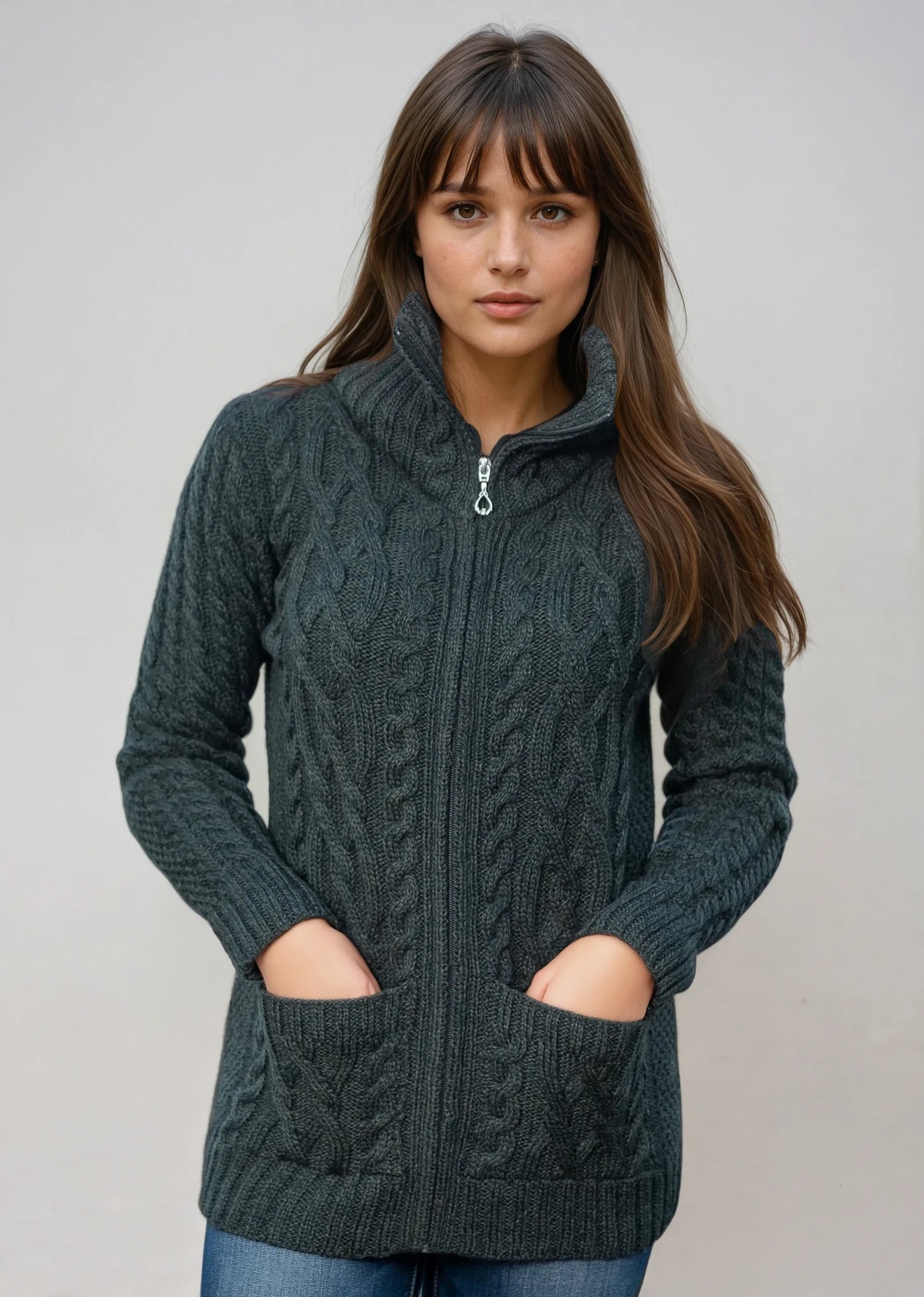 Aran Claddagh Zip Cardigan | Green