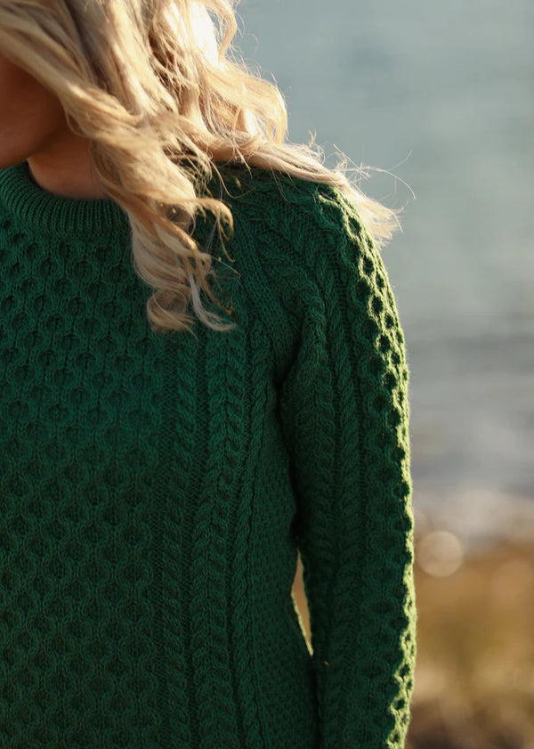Ladies Slim-Fit Aran Sweater | Green