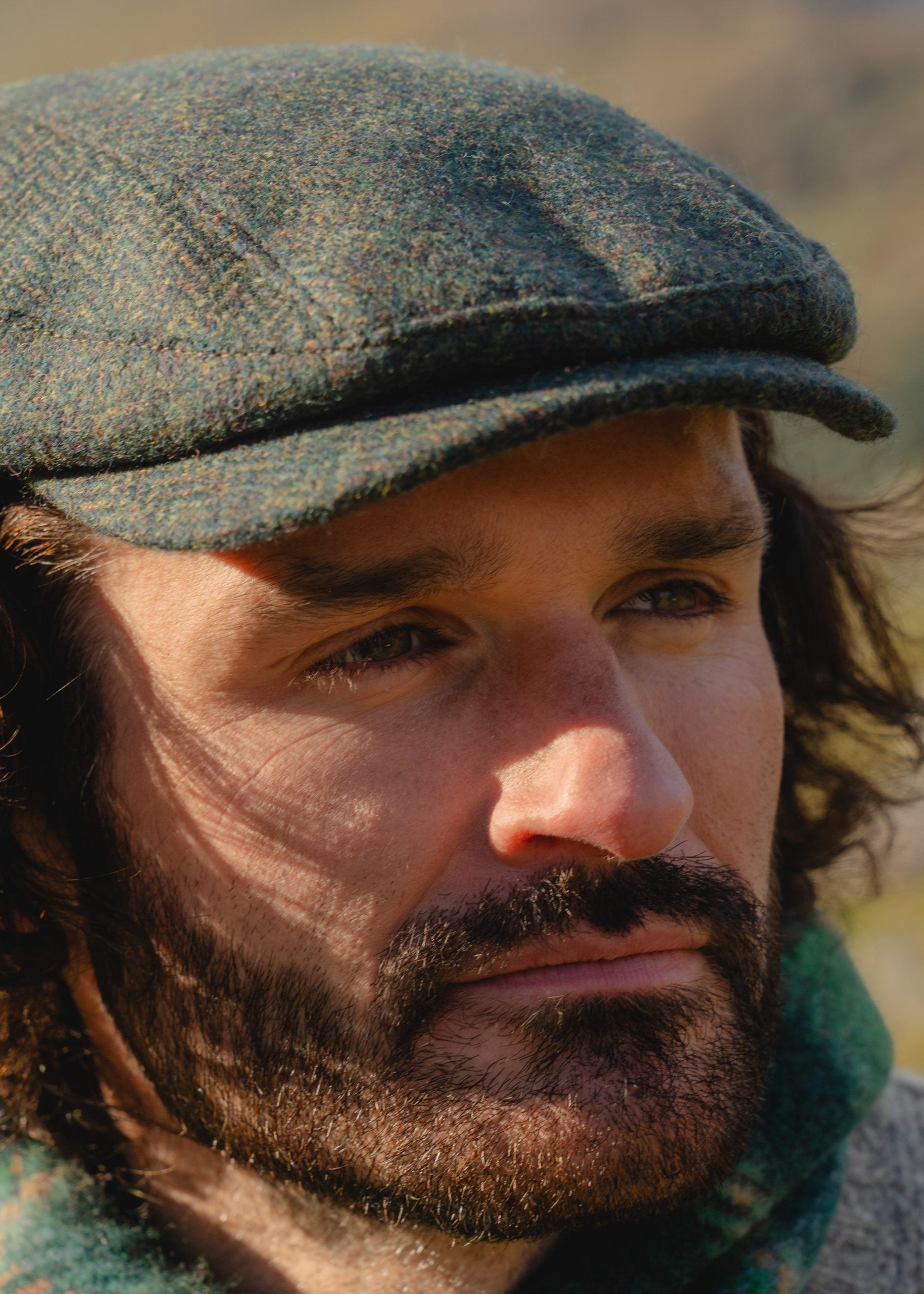 Driving Cap Forest Green Herringbone