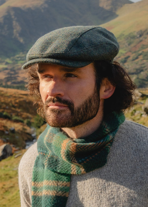 Driving Cap Forest Green Herringbone