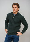 Aran Merino Wool Half Zip Sweater | Green
