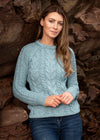 Aran Crew Neck Cashmere Sweater | Aqua