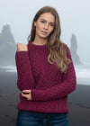 Ladies Slim-Fit Aran Sweater | Raspberry