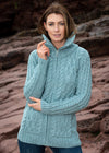 Aran Claddagh Zip Cardigan | Aqua