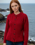 Women's Aran Merino Wool Cardigan | Traditional Honeycomb Knit |Red