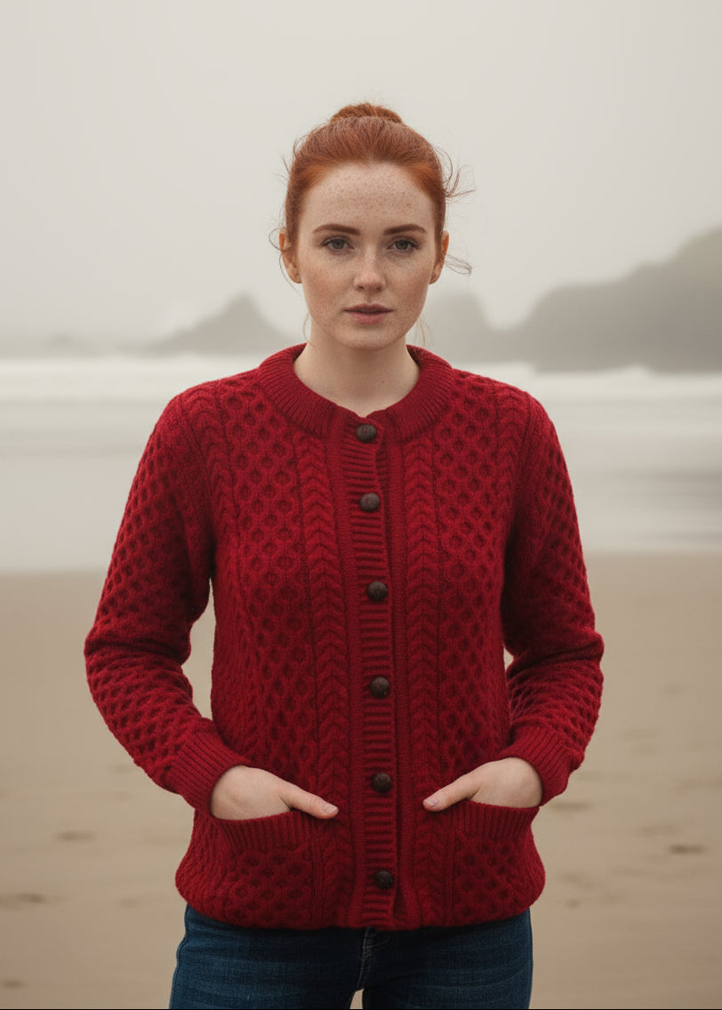 Aran Lumber Cardigan | Red
