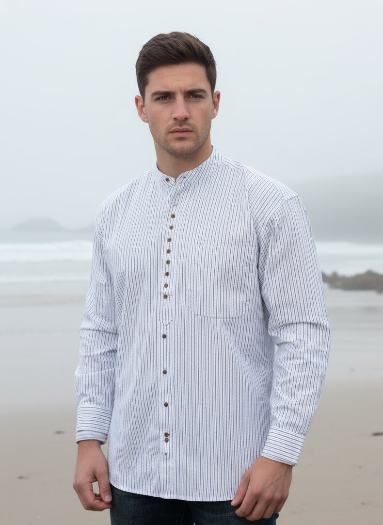Civilian Irish Grandfather Shirt | Navy Stripe