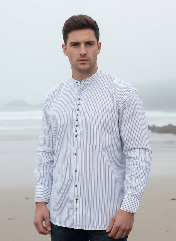 Civilian Irish Grandfather Shirt | Navy Stripe