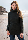 Aran Chunky Cowl Neck Sweater | Army Green
