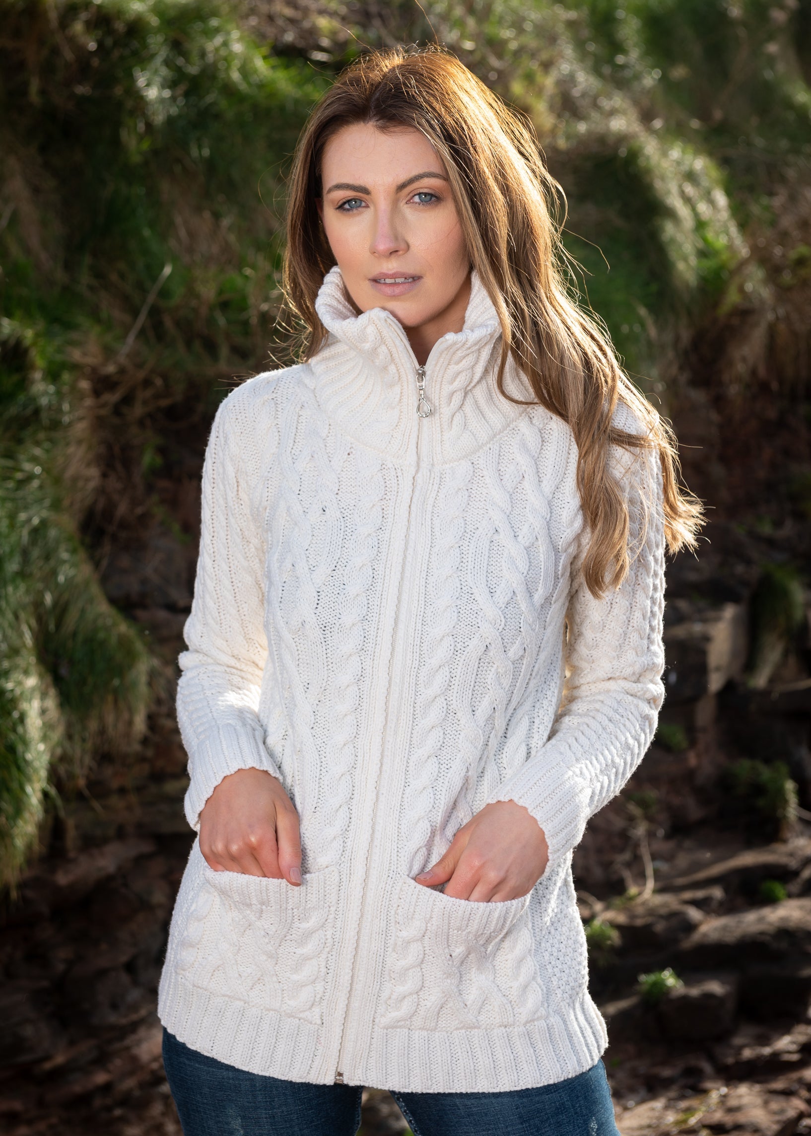 Aran Claddagh Zip Cardigan | Natural