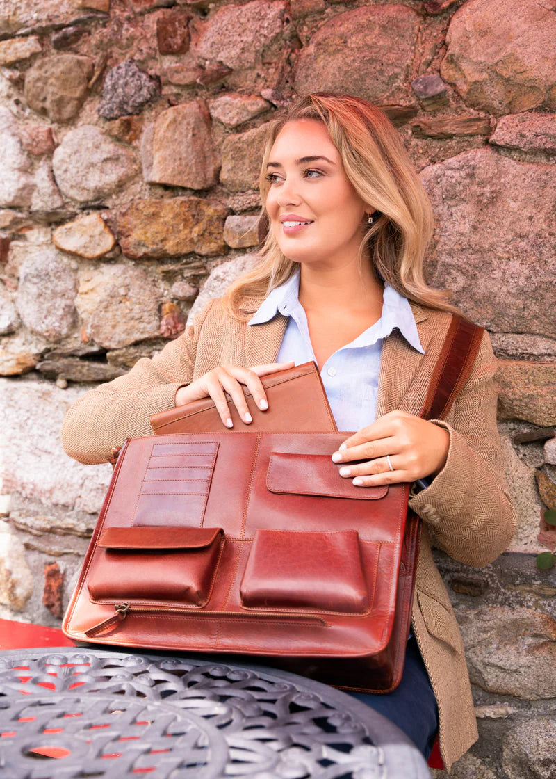 Luxury Irish Leather Satchel Bag - Red