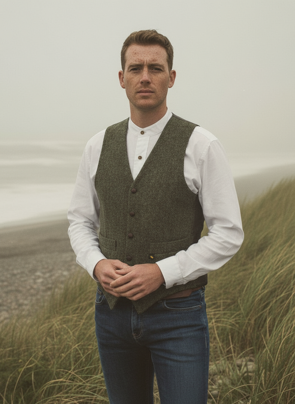 Donegal Tweed Green Waistcoat - Hatman