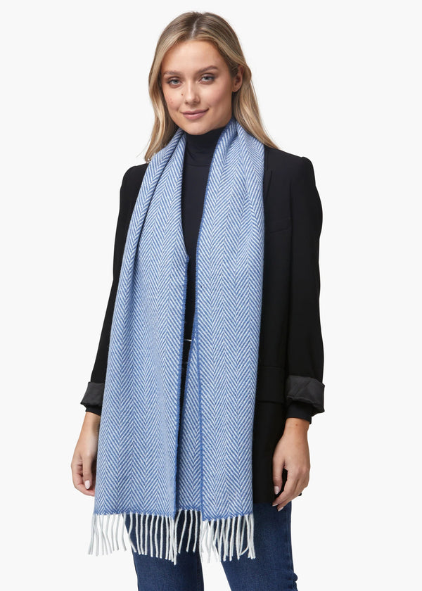 Foxford Merino Cashmere Scarf | Blue Herringbone