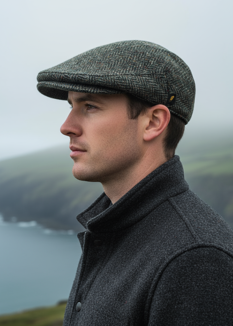 Donegal Tweed Cap | Green Herringbone