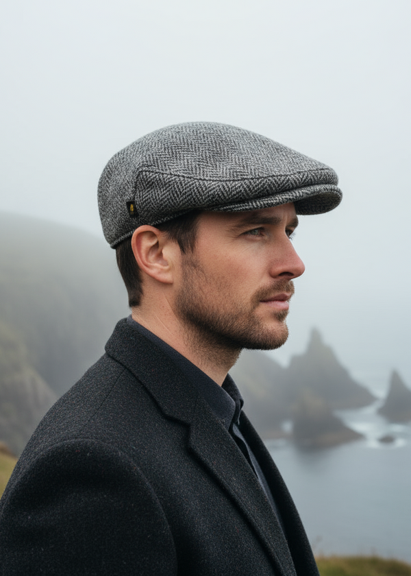 Donegal Tweed Flat Cap | Silver Herringbone