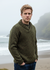 Donegal Wool Shawl Neck Sweater | Forest Green