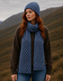 Aran Merino Wool Honeycomb Scarf | Denim Marl