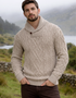 Aran Merino Wool Shawl Neck Sweater | Camel