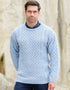 Aran Crew Neck Sweater - 100% Merino Wool Ice Blue | Made in Ireland