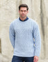 Aran Crew Neck Sweater - 100% Merino Wool Ice Blue | Made in Ireland