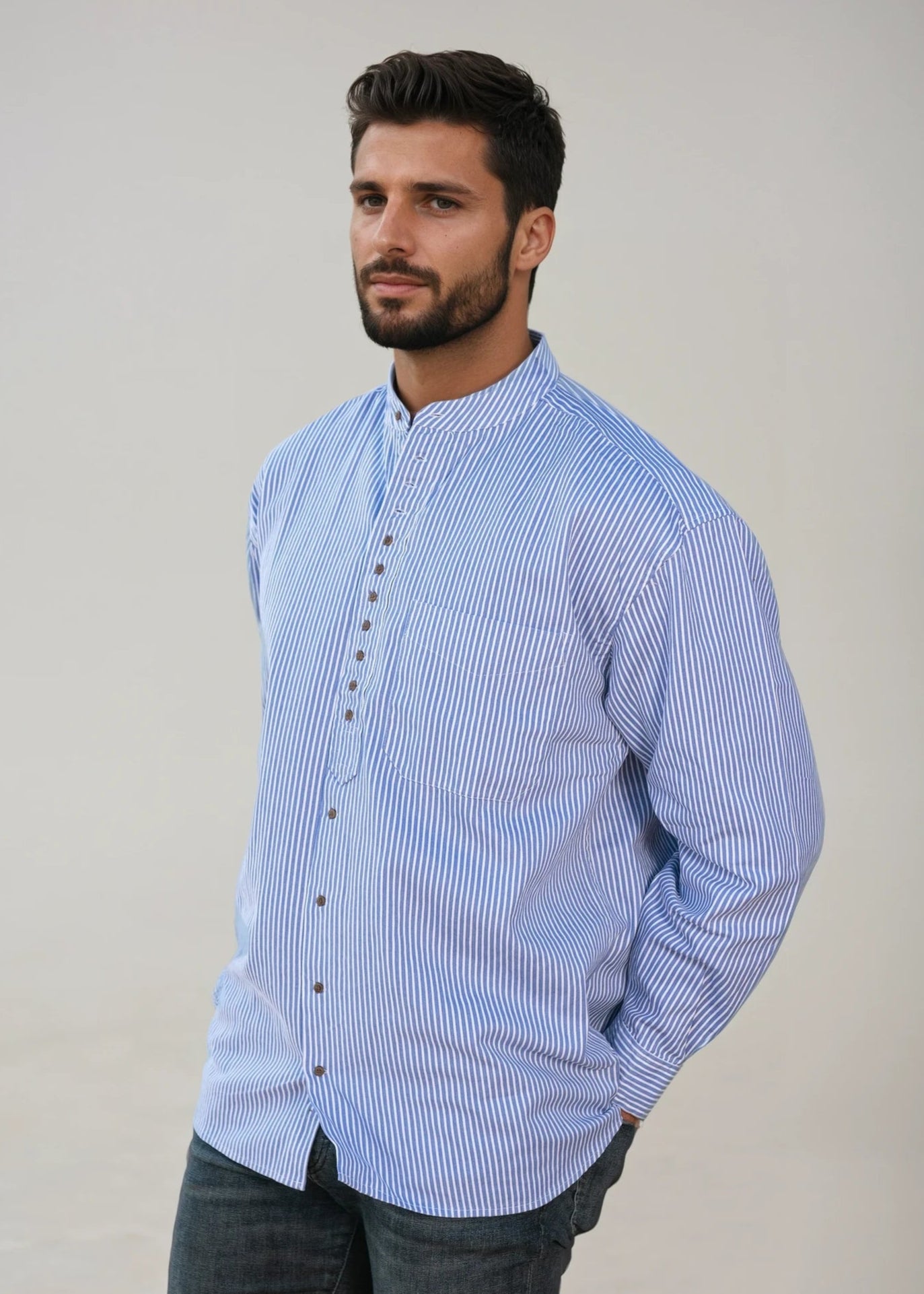 Civilian Grandfather Shirt | Blue Stripe