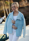 Aran Bikers Claddagh Side Zip Cardigan | Sky Blue