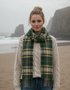 John Hanly Yellow Green Mix Check Lambswool Scarf