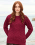 Aran Cable Knit Sweater - Pure Merino Wool | Fuchsia