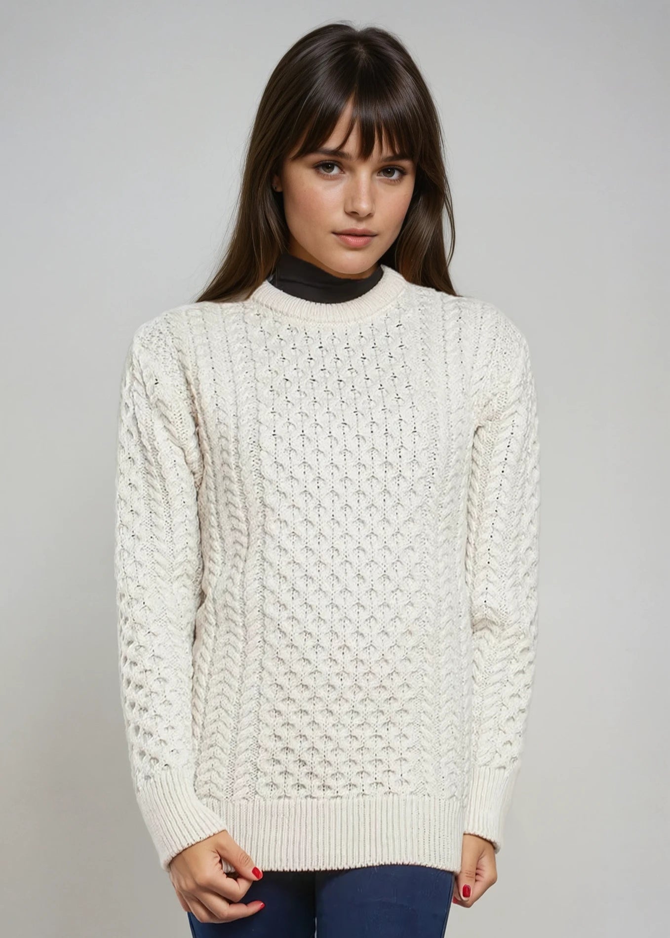 Ladies Slim-Fit Aran Sweater | Natual