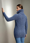 Aran Claddagh Zip Cardigan | Denim Marl