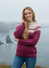 Ladies Slim-Fit Aran Fairisle Sweater | Raspberry Marl