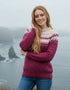 Ladies Slim-Fit Aran Fairisle Sweater | Raspberry Marl