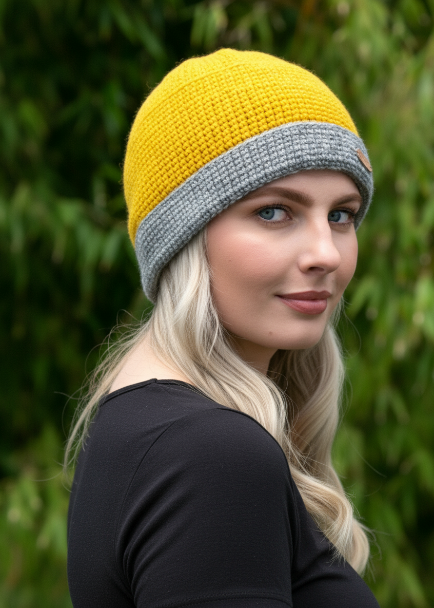 Erin Crochet Turn up Hat | Yellow