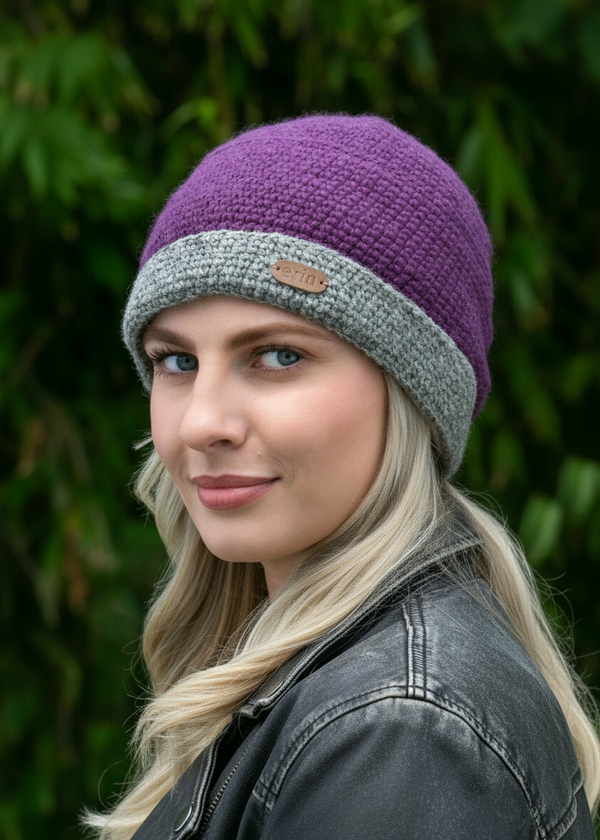 Erin Crochet Turn up Hat | Purple