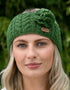 Bandeau fleuri en laine tricotée à torsades Erin Aran | Vert
