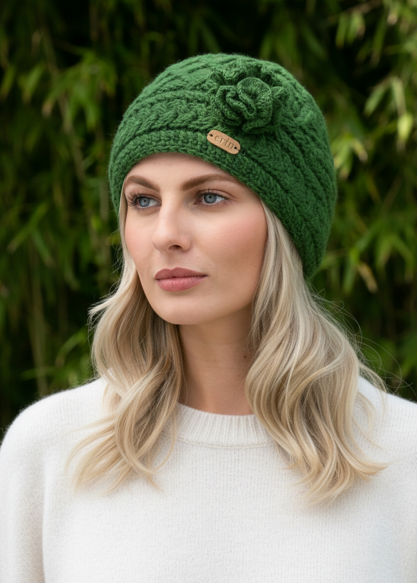 Erin Aran Trellis Flower Hat | Green