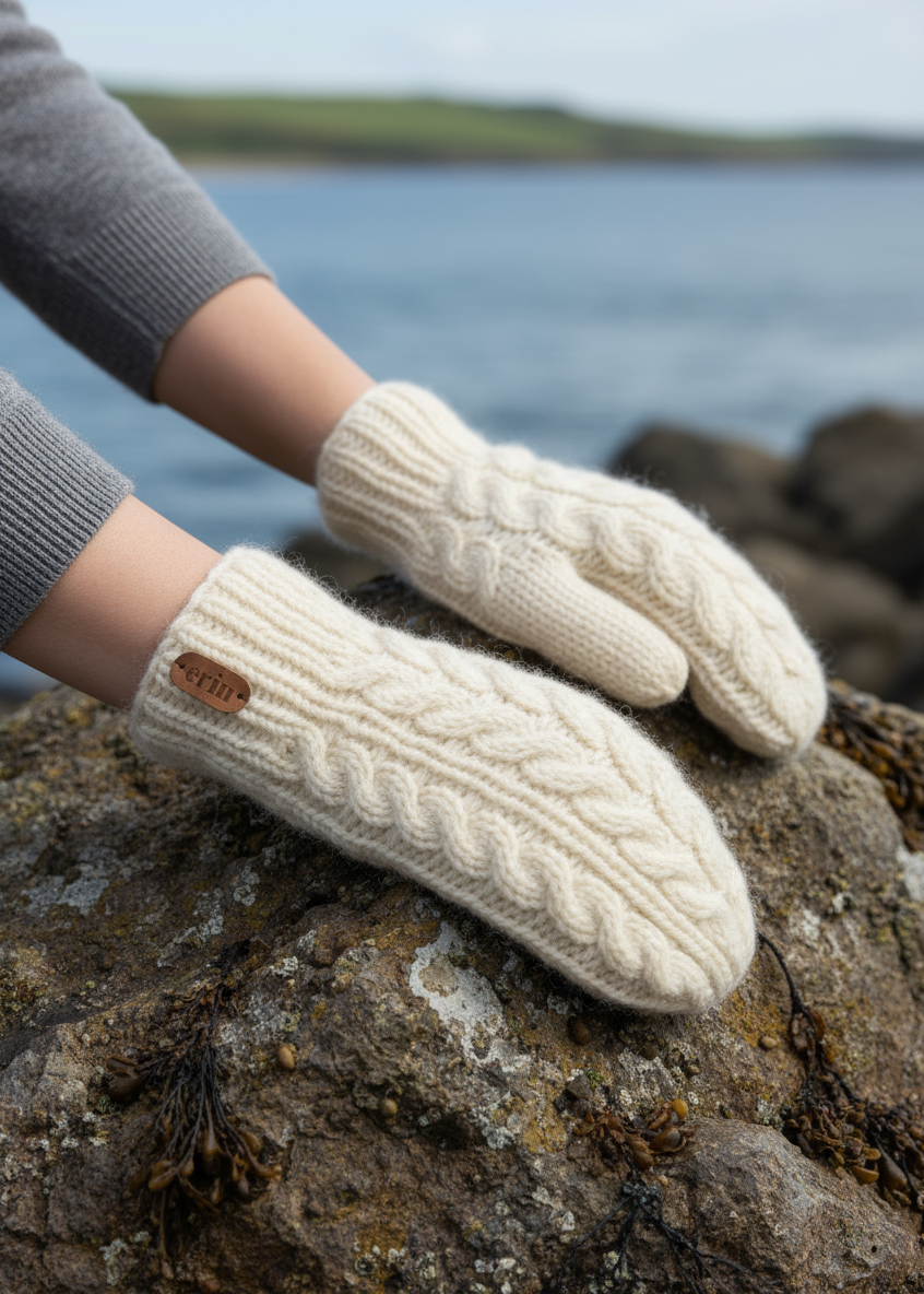 Erin Aran Cable Mittens | Natural