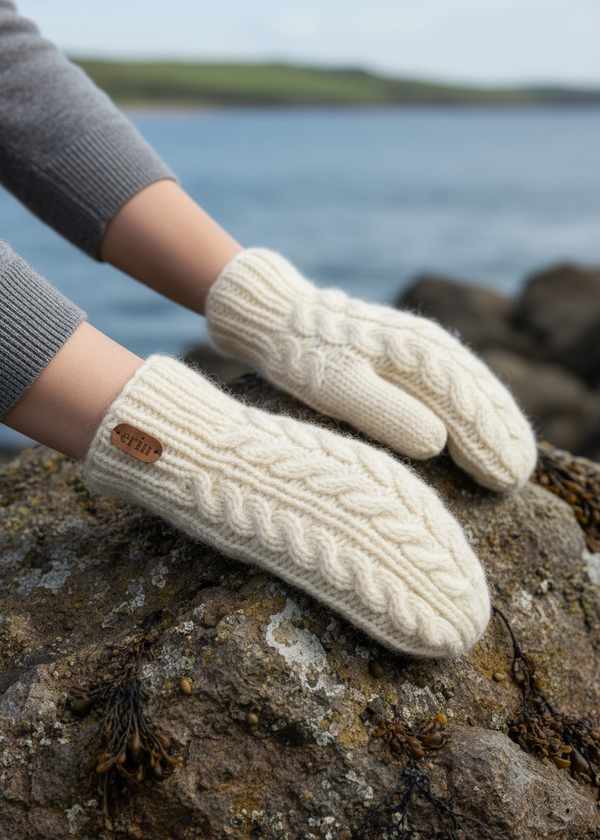 Erin Aran Cable Mittens | Natural
