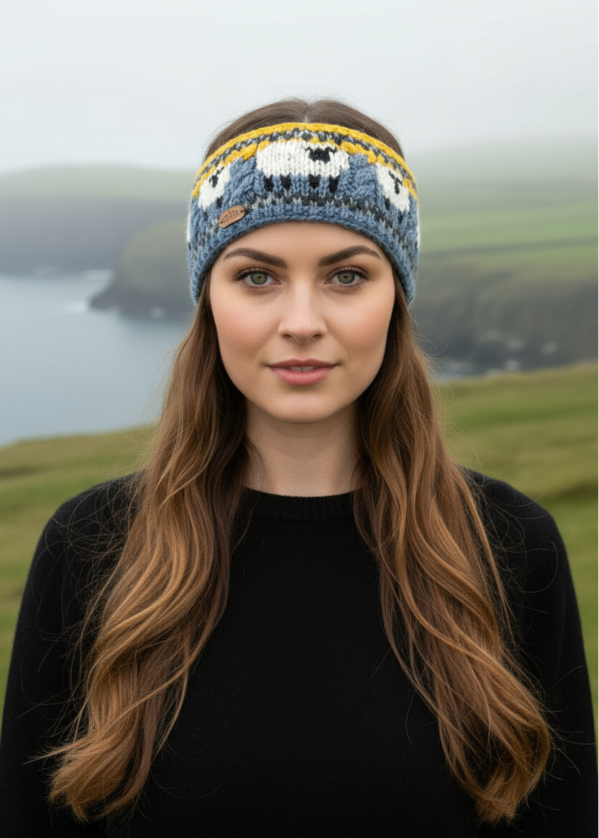 Erin Aran Sheep Headband | Blue & Yellow