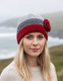 Erin Crochet Flower Cap | Red Grey | Pure Wool