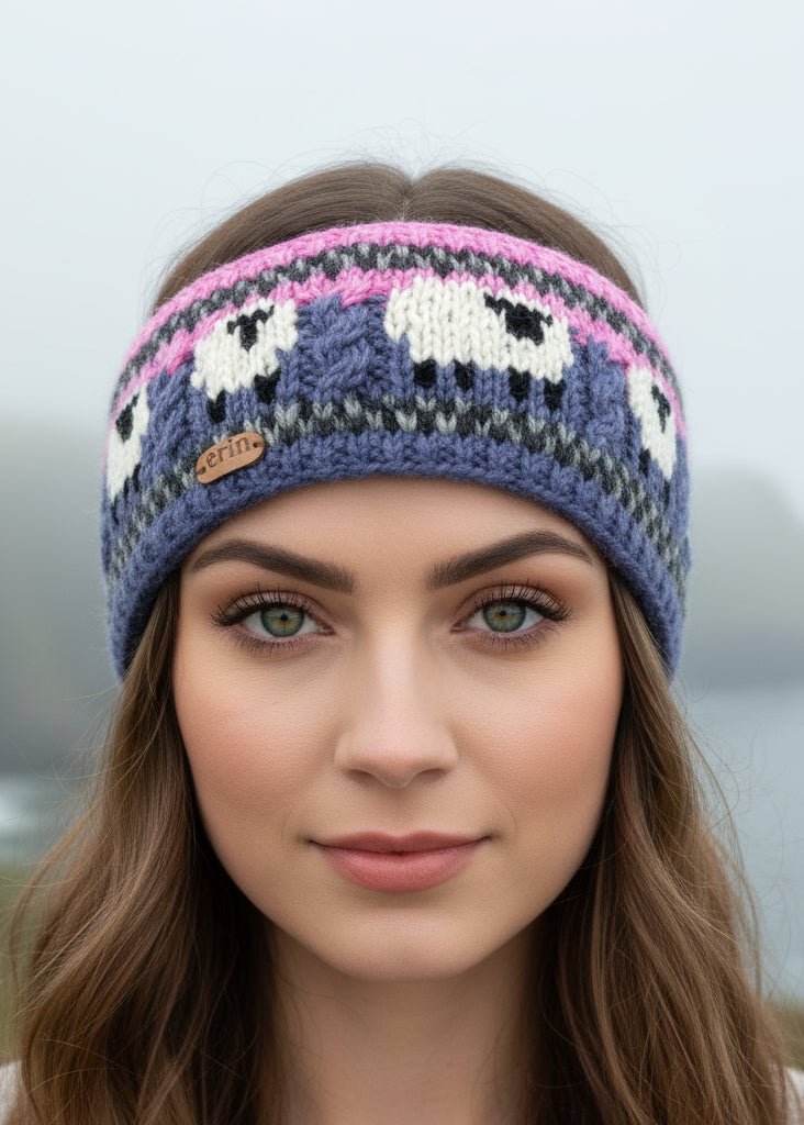 Erin Aran Sheep Headband | Blue & Pink