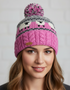 Bonnet à pompon Erin Aran en forme de mouton | Rose et gris