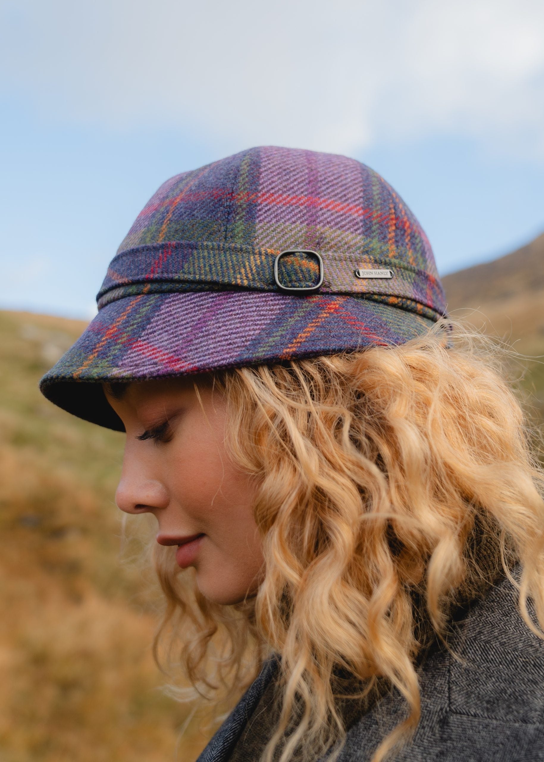 Irish Ladies Tweed Hat | Purple Green Plaid