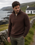 Men's Lambswool Quarter Zip Sweater - Pebble Marl | IrelandsEye Knitwear