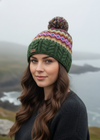 Erin Aran Fairisle Bobble Hat | Green Purple