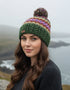 Erin Aran Fairisle Bobble Hat | Green Purple